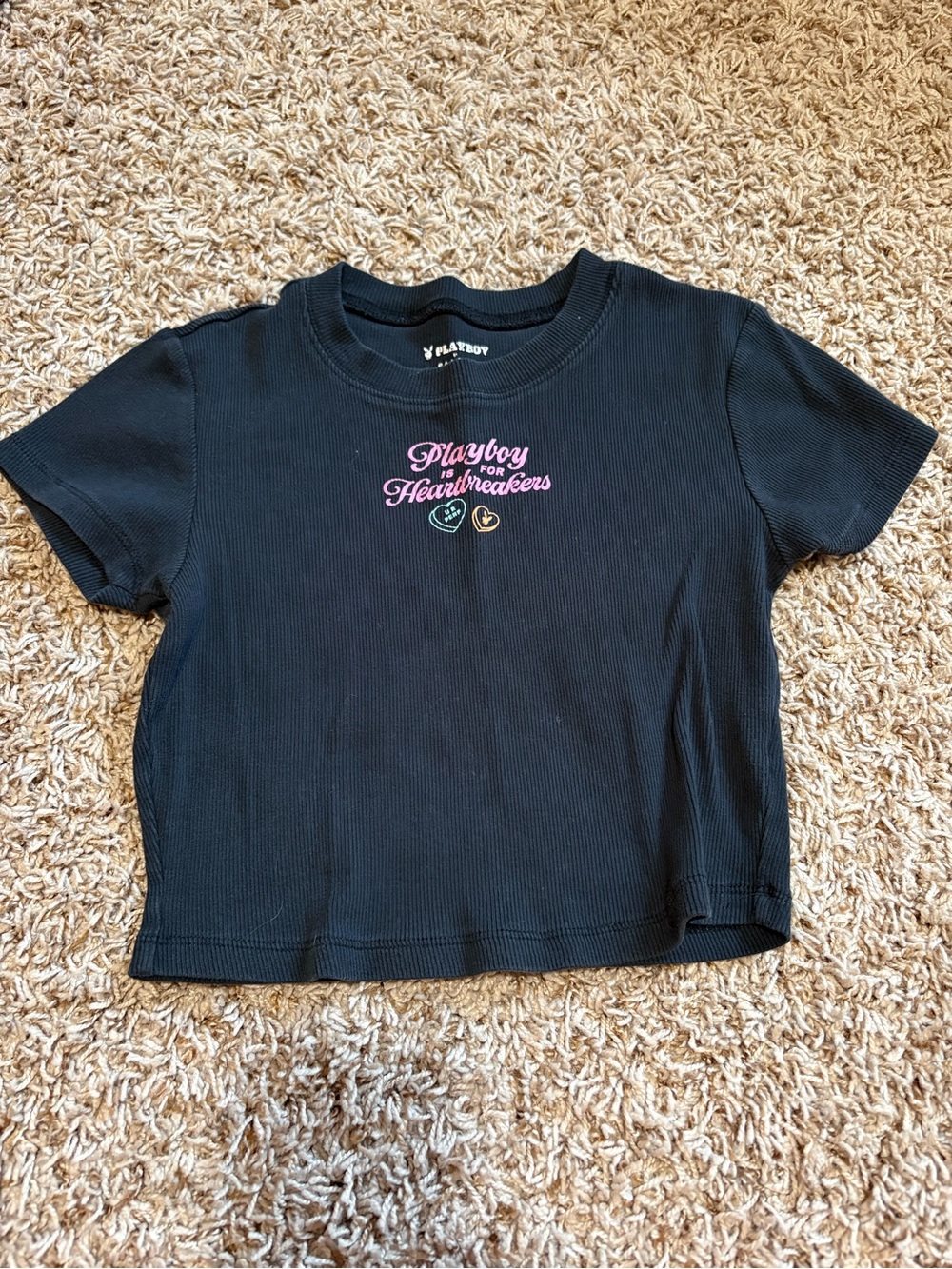 Playboy by PacSun Black Cropped Tee Womens size small